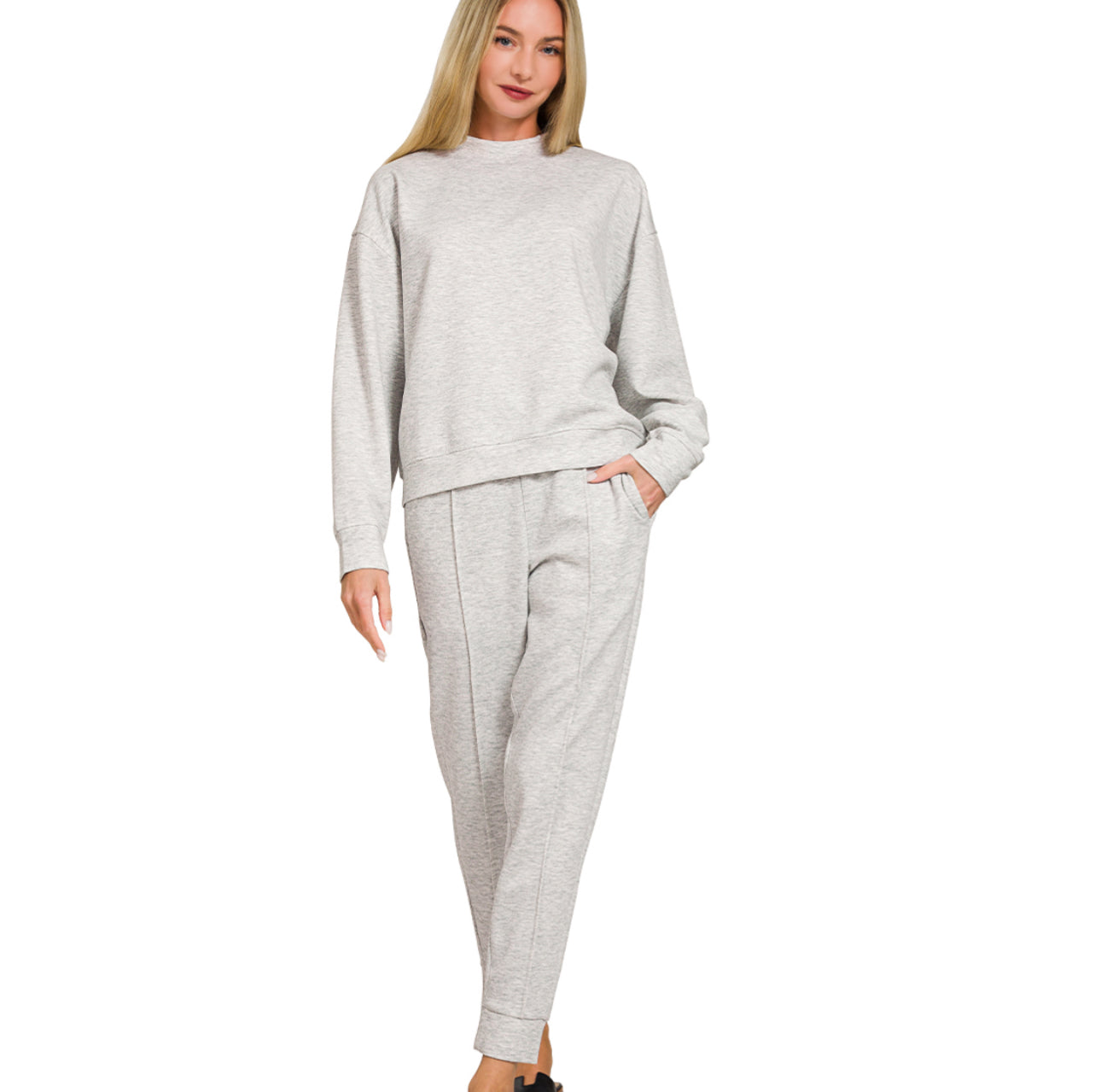Grey White crew jogger set