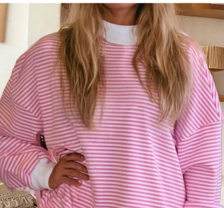 pink striped mockneck