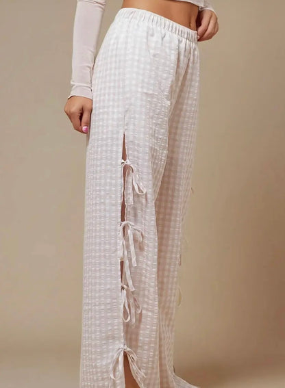 Bow tie gingham flowy pants