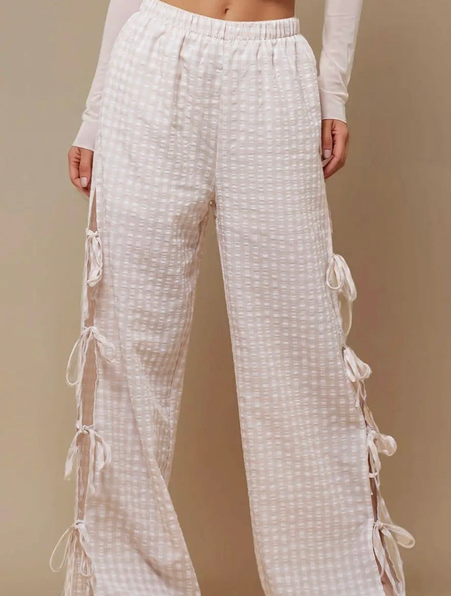 Bow tie gingham flowy pants