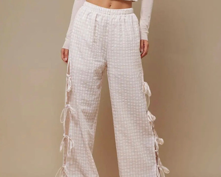 Bow tie gingham flowy pants