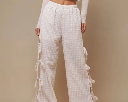 Bow tie gingham flowy pants