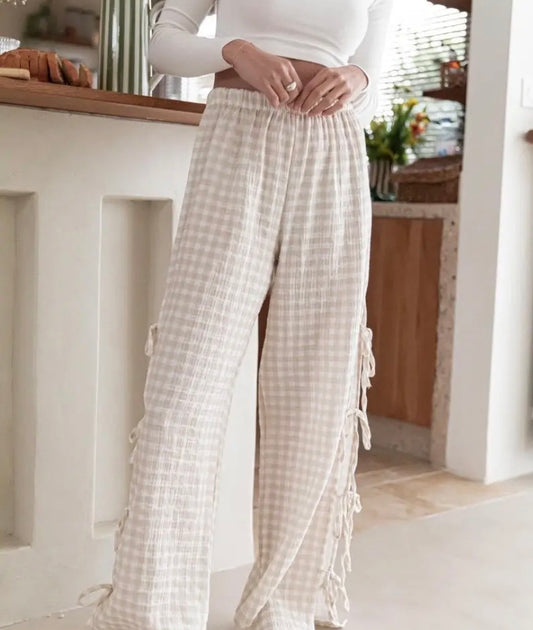 Bow tie gingham flowy pants