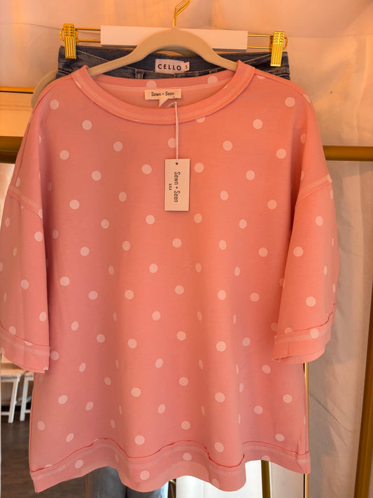 pink polka dot shirt